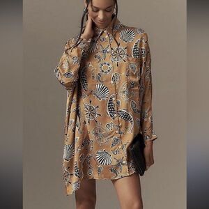 NWOT Corey Lynn Calter Anthropologie Nautical Print Long Sleeve Shirt Dress
